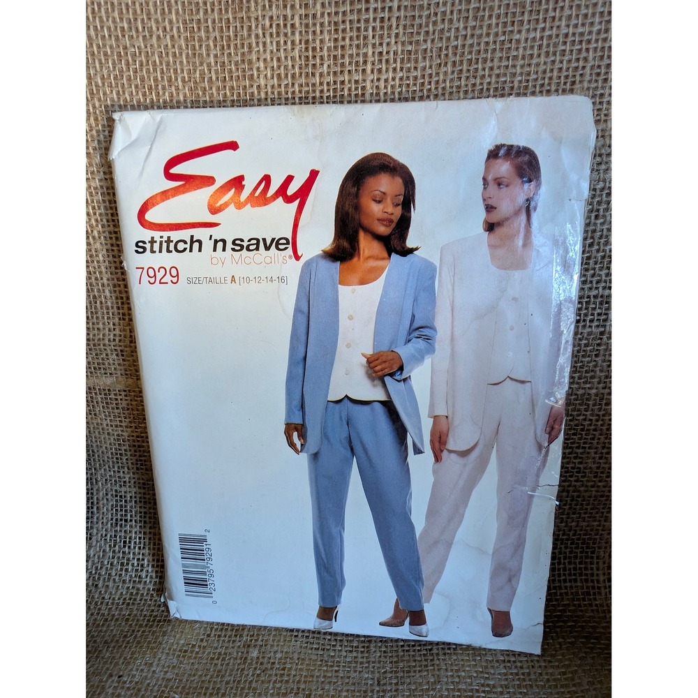 McCall's 7929 Stitch 'n Save Sewing Pattern Jacket Vest Pants Size 10-16 Vintage